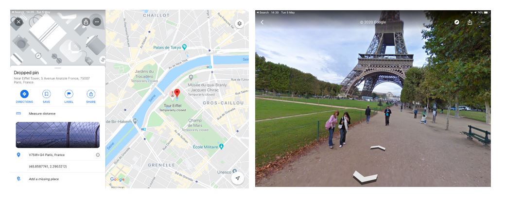Screenshots of iOS version of Google Maps