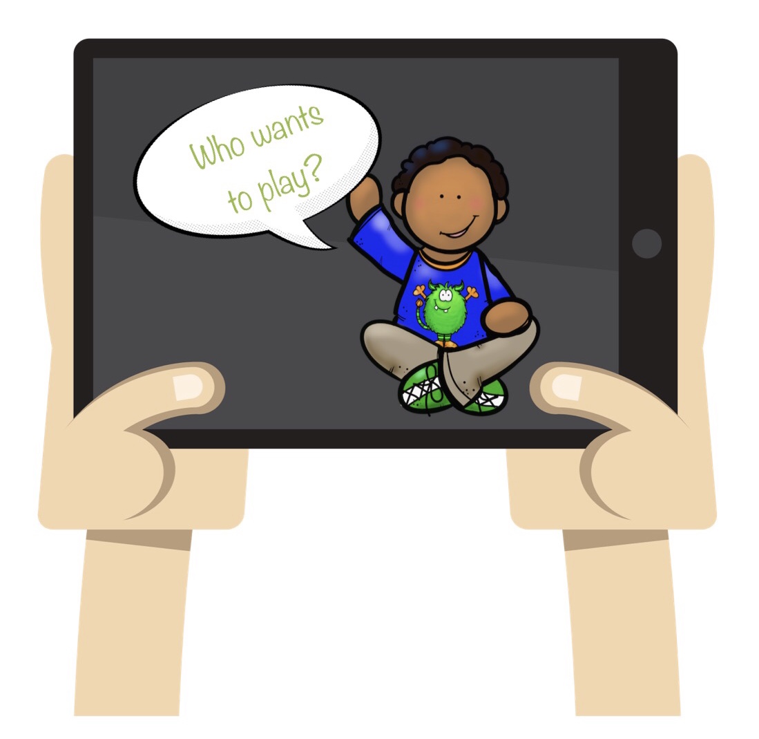 cartoon of child on an iPad screen