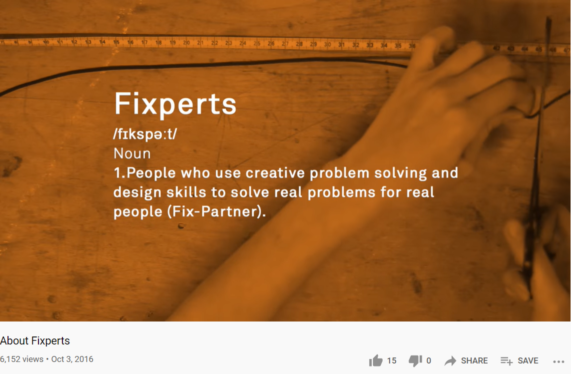 Quote with definition of Fixperts: people who use creative problem solving and design skills to solve real problems for real people (Fix-Partner)